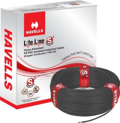 Havells Life Line 1.5 Sq. mm Length 180m FR PVC Insulated Cable Black WHFFDNBKL11X5